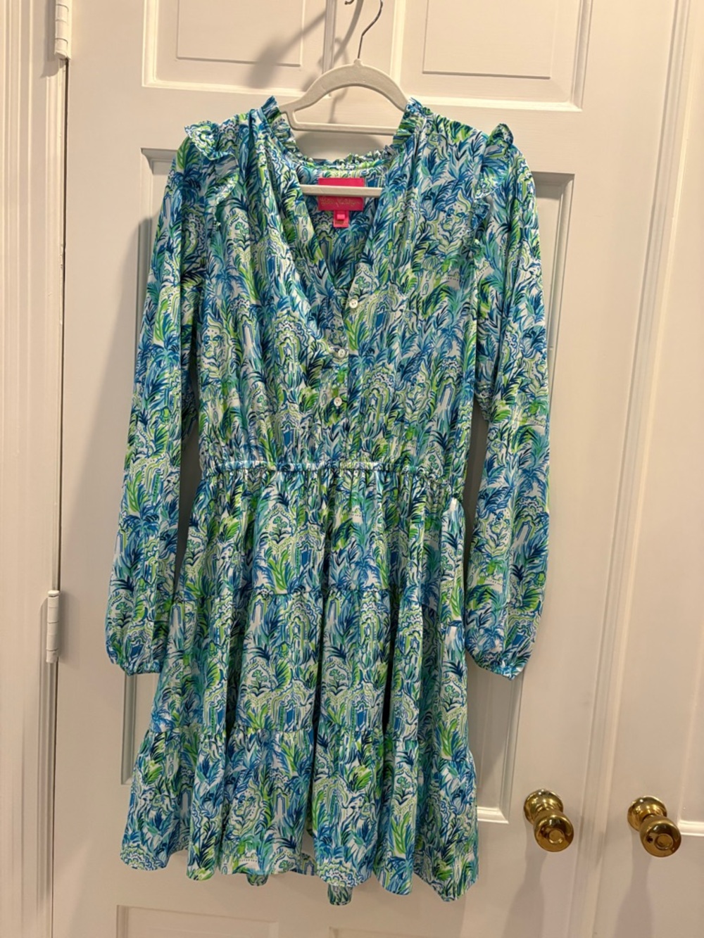 Lilly Pulitzer Blue & Green Printed Long-Sleeve Casual Dress